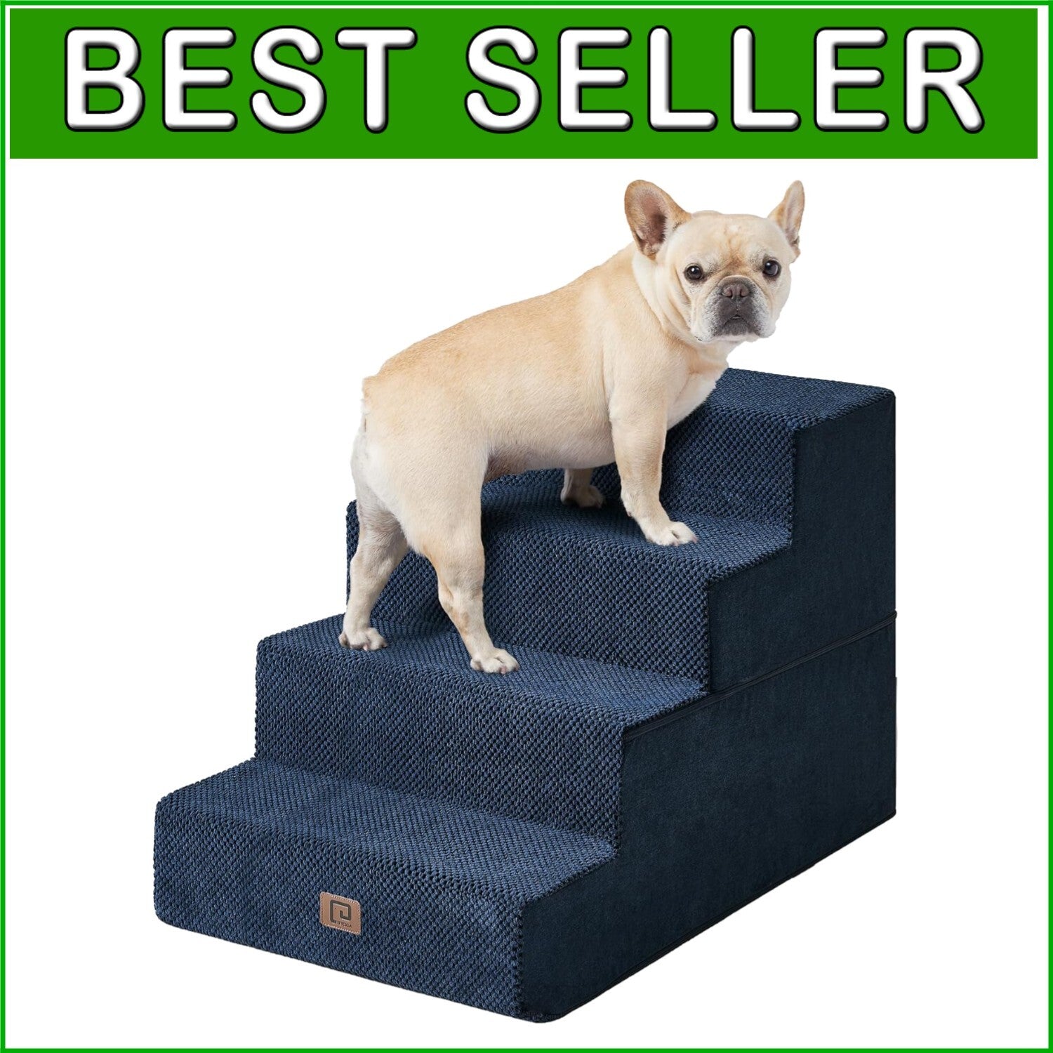Extra Wide 4-Step Pet Stairs - Safe Access for Small Dogs & Cats in Navy
