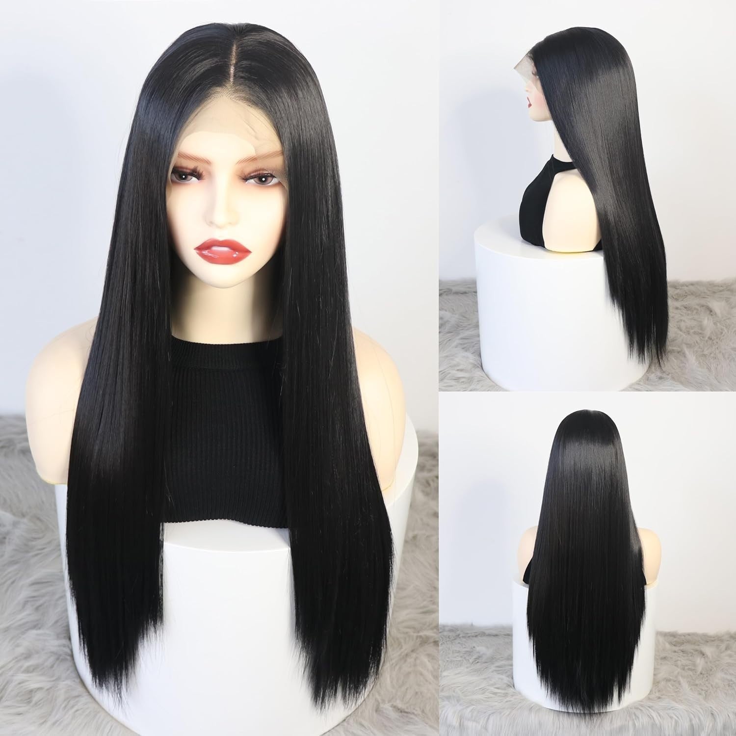 Adjustable 24-Inch Long Straight Synthetic Wig - Comfortable and Chic