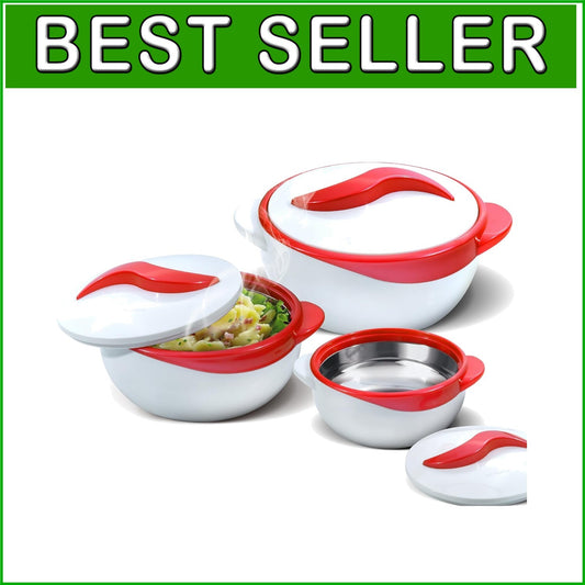 Elegant Insulated Casserole Dish Set 3 pc. - Red Stainless Steel Hot Food Warmer