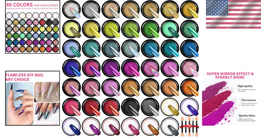 Nail Art Made Easy: 48 Color Chrome Powder Set with Applicators Included