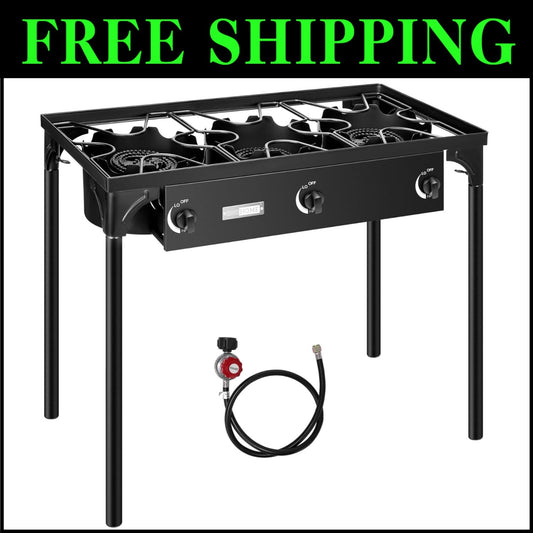 Compact Heavy-Duty 3-Burner Propane Stove: Perfect for Camping & Backyard Feasts