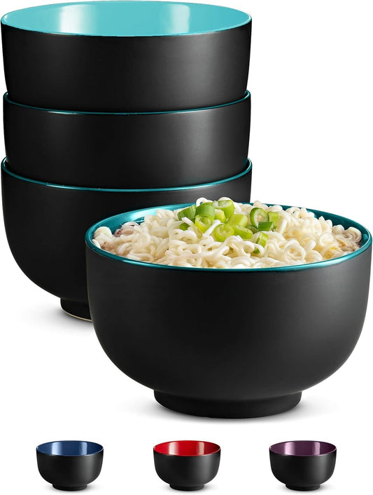 Deep Ceramic Soup Bowls Set: 4 Elegant Ramen Bowls - Microwave & Dishwasher Safe