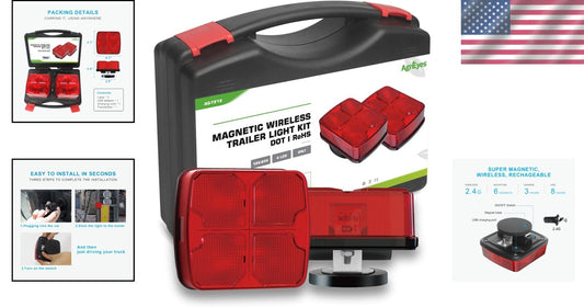 Wireless Rechargeable Trailer Lights Kit with Super Magnetic Base - LED Safety