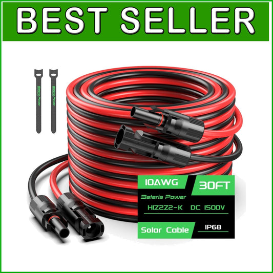 30FT 10AWG Solar Panel Extension Cable Set - Waterproof & Durable Connectors