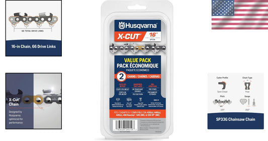 16 Inch Chainsaw Chain - X-Cut SP33G, Low Kickback, Perfect for Arborists - 2pk
