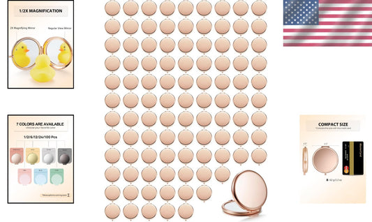 Customizable Rose Gold Mini Mirrors Set - 100 Double-Sided for Weddings & Gifts