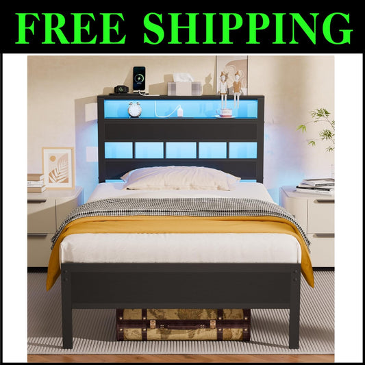 Durable Twin Bed Frame with USB Charging Station & Under-Bed Storage Solutions