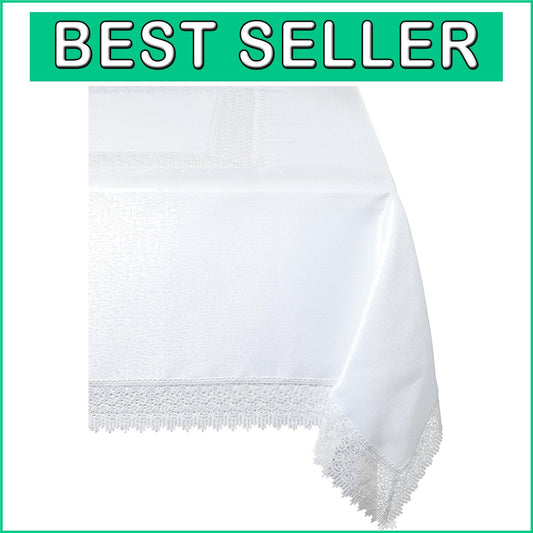 Sophisticated White Rectangular Tablecloth 70" x 105" with Elegant Lace Border