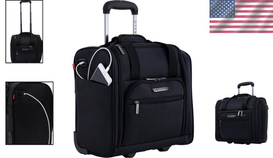 Durable 15-Inch Under Seat Travel Bag with USB Charger - Versatile Black Luggage
