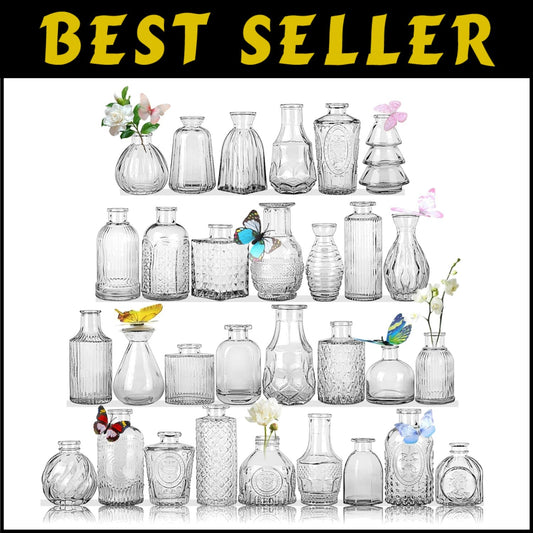 Hand-Blown Clear Glass Bud Vases - Set of 30 for Stunning Table Arrangements