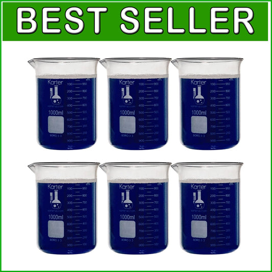 Pack of 6 Borosilicate 3.3 Graduated 1000ml Beakers for Accurate Measurements