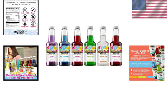 Versatile Snow Cone Syrup Set - 6 Delicious 16oz Bottles for Every Occasion