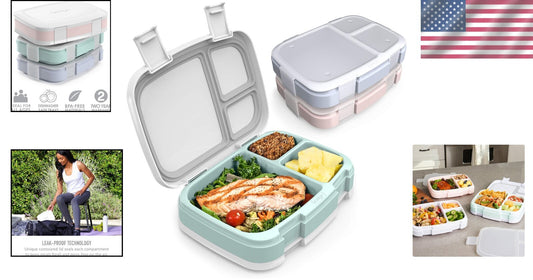 Eco-Friendly Lunch Box Set - 3 Compartments for Balanced Meal Prep - Aqua Color