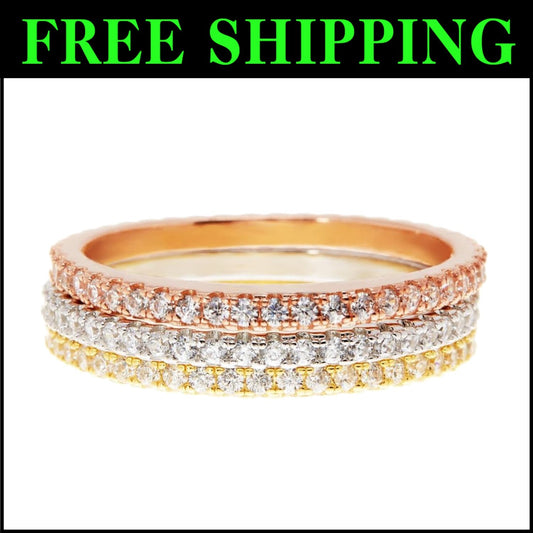 Sustainable Gold Plated CZ Eternity Bands in 925 Sterling Silver - Women's Ring