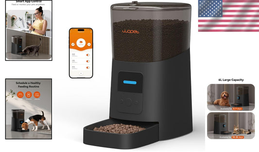 Smart Cat and Dog Feeder - 6L Automatic with Low Food Sensor & 15 Meals/Day