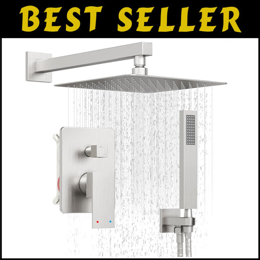 Luxury Brushed Nickel Shower System: 12-Inch Rain Shower Head & Handheld Spray