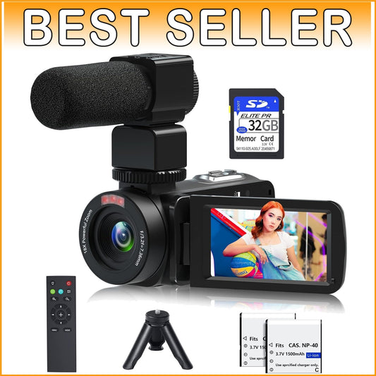 30MP 1080P Camcorder with Microphone & Mini Tripod - Ideal Vlogging Companion