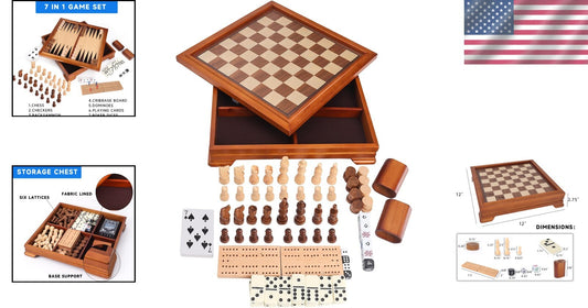 Deluxe Wooden Game Set: 7 Games in One, Includes Storage for Easy Organization