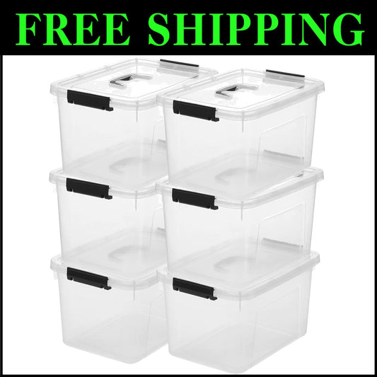 Minimalist 12 Quart Clear Storage Box Set with Latch Closure & Black Handles