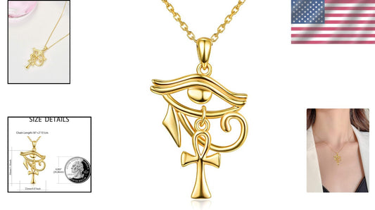 Elegant Eye of Horus & Ankh Jewelry - 18-Inch Silver Necklace for Every Occasion