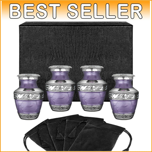 Versatile Small Urns for Ashes - Elegant Purple Brass Set of 4 with Velvet Bags