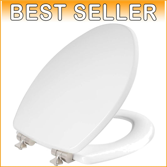 Durable Bennett Toilet Seat: Brushed Nickel Hinges, Elongated, Soft Close Design