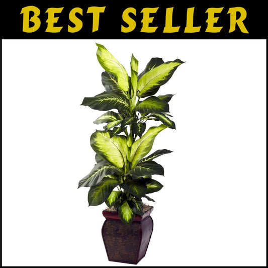 Lifelike 45” Golden Dieffenbachia in Elegant Planter - Maintenance-Free Greenery