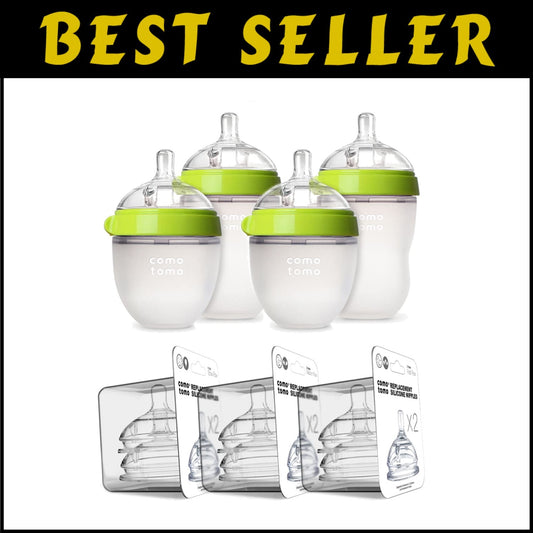 Eco-Friendly Silicone Baby Bottle Set - 7 Pieces, Colic Prevention & Easy Clean