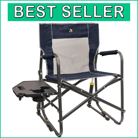 Durable Folding Rocking Chair with Side Table - Perfect for Camping & Relaxation
