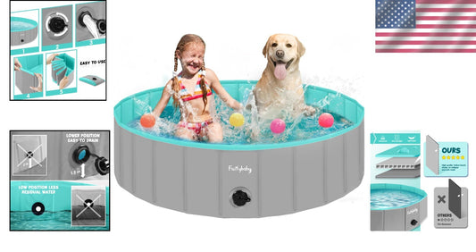 Foldable Hard Plastic Pool for Dogs - 47" Round Safe Fun for Pets & Kids