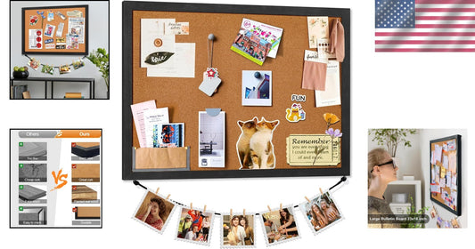Elegant 23x18 Wooden Frame Cork Board Bulletin Board for Stylish Wall Decor
