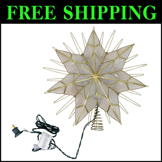 Stunning Gold Capiz Star Treetop - 14-Inch Lighted Decoration for Holiday Charm