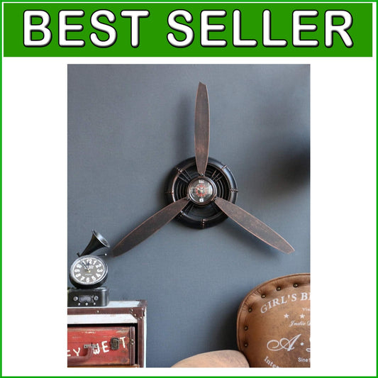 Antique Airplane Propeller Wall Clock - Vintage Metal Art for Living Spaces
