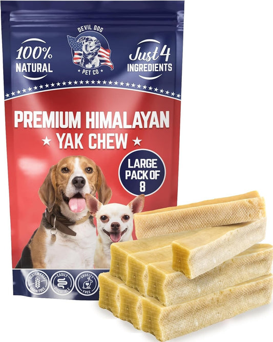 Premium Lactose-Free Yak Cheese Dog Treats - 8 Large Chews for Dental Care