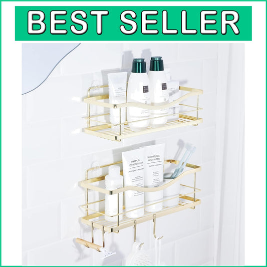 Elegant Gold Stainless Steel Self-Adhesive Shower Caddy - Wall Shelf Organizer