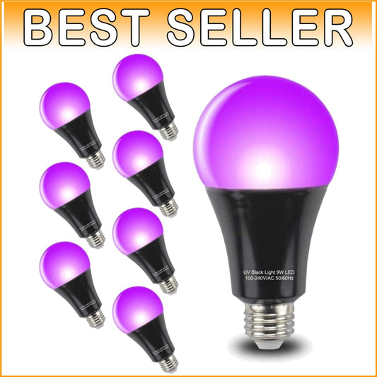 A19 E26 9W Black Light Bulb 8-Pack - Safe, Easy Install for Spectacular Effects