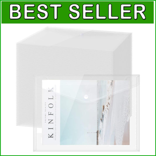 100 Pcs Clear A4 Plastic Envelopes with Snap Button Closure for Document Safety