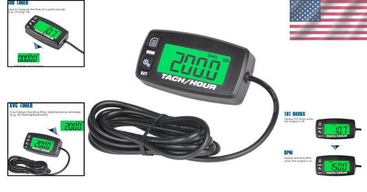 Dual Digital Hour Meter & RPM Reader - Essential for Lawn Tractors & Generators