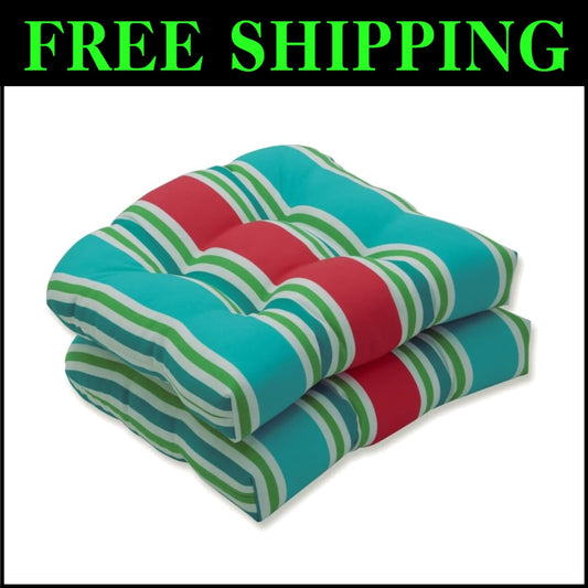 Durable Tufted Chair Cushions for Indoor & Outdoor Use, 19"x19", Striped Design