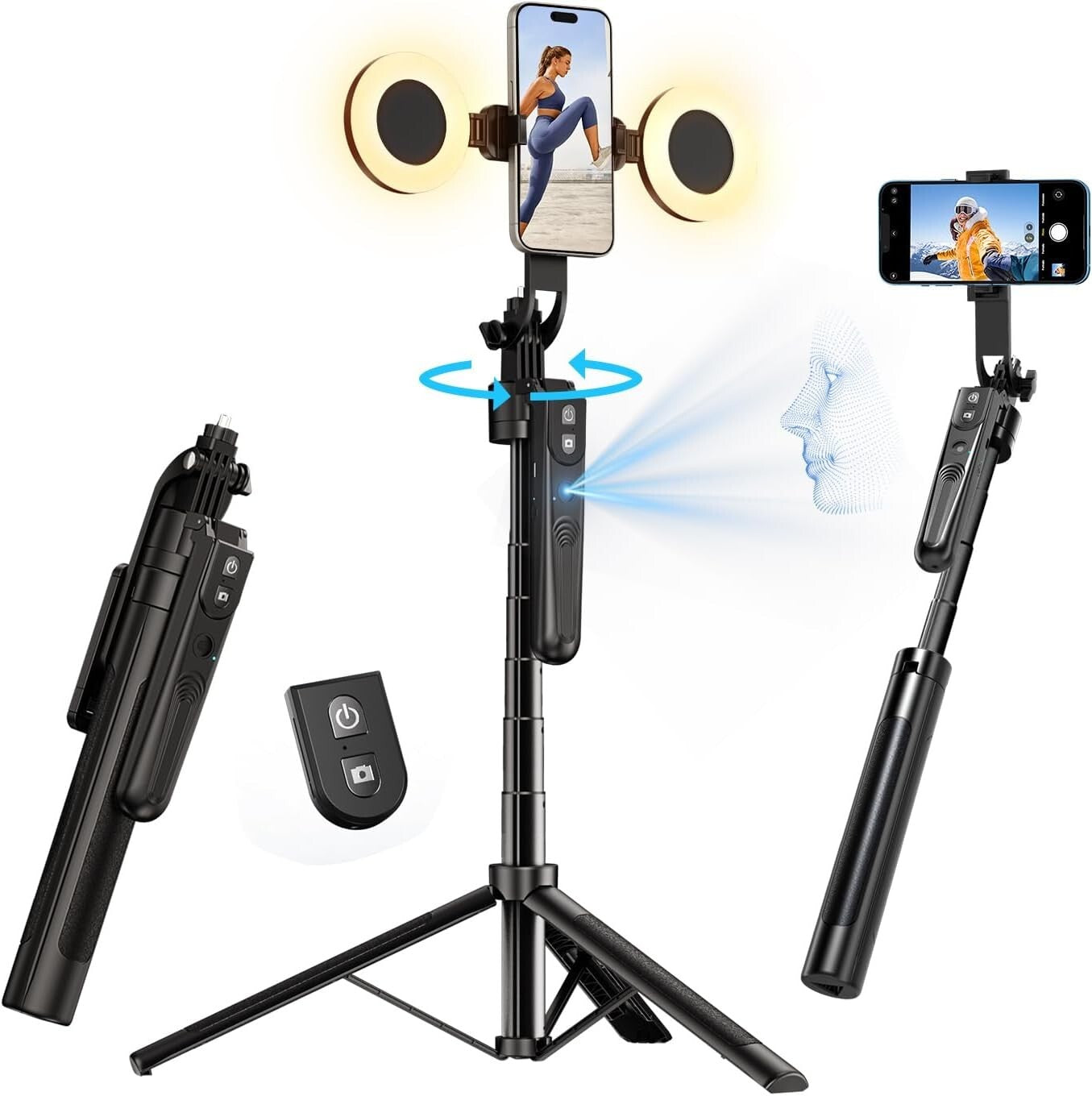 Extendable 360° Face Tracking Tripod with Light for Vlog & Live Streaming