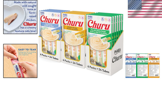 72 Tube Variety Pack of Lickable Creamy Cat Treats - Tuna & Chicken Flavors