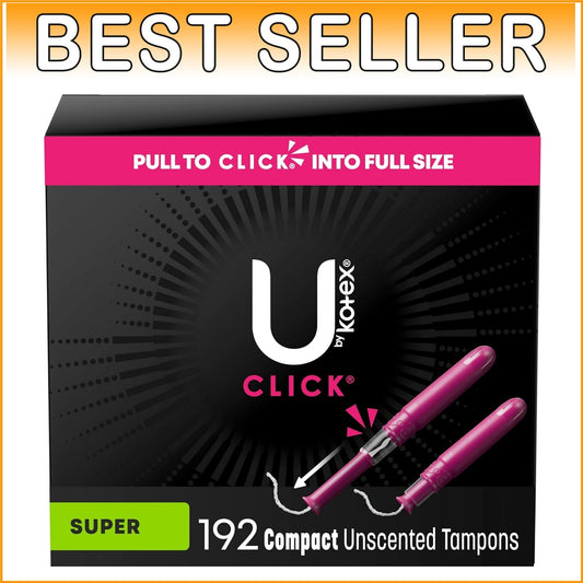 192 Count Click Tampons with Super Absorbency, Leak-Free Protection, Unscented