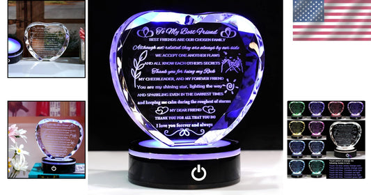 Gorgeous K9 Crystal Heart with Color Changing LED Base: Perfect Gift for Her