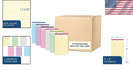 72 Pack Recycled Mini Legal Writing Pads - Assorted Pastel Colors 5"x8"