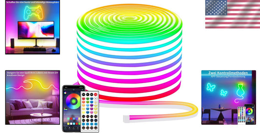 132FT RGB Waterproof LED Rope Lights with Remote/App Control - Flexible & Ver...