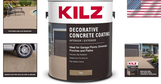 Slip-Resistant Decorative Concrete Coating, Tan, 1 Gallon for Interior/Exterior