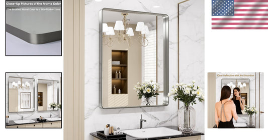 Elegant 28" x 36" Brushed Nickel Bathroom Mirror - Anti-Rust & Distortion-Free