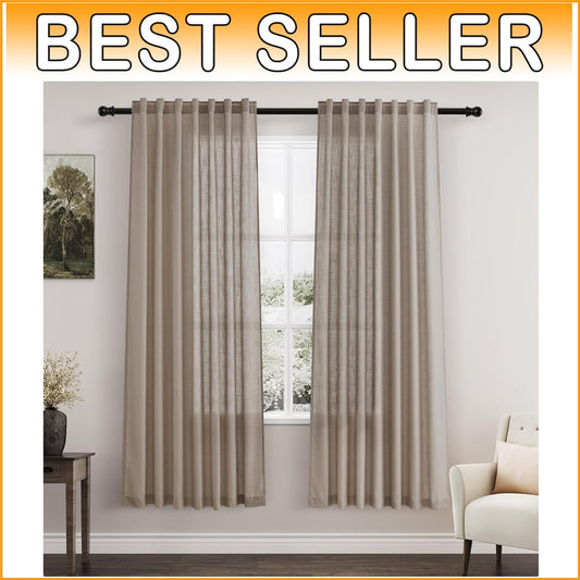 Classic Light Taupe Semi-Sheer Curtains for Bedroom & Living Room - 2 Panels