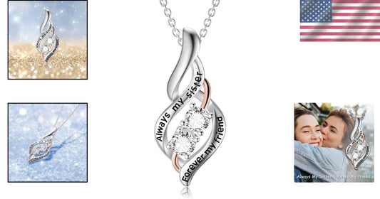 Sterling Silver Sister Necklace with Heart Pendant - Lasting Friendship Gift