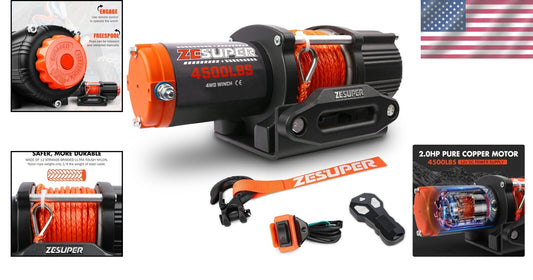 Powerful 12V Electric Winch - 4500 lbs with Wireless Control & Fairlead Kit